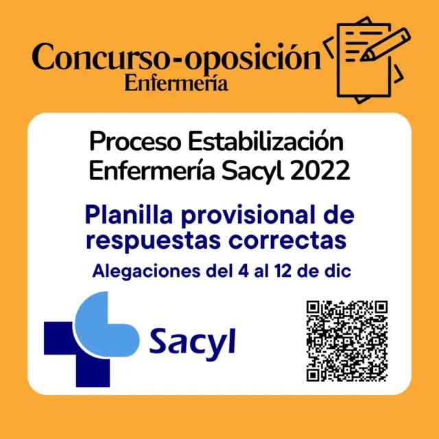 📢 Publicados la Planilla provisional y el ejercicio del Proceso Estabilización #Enfermería #Sacyl 2022
✅ Alegaciones del 4 al 12 de diciembre de 2024
👉 https://lc.cx/JHkGMF